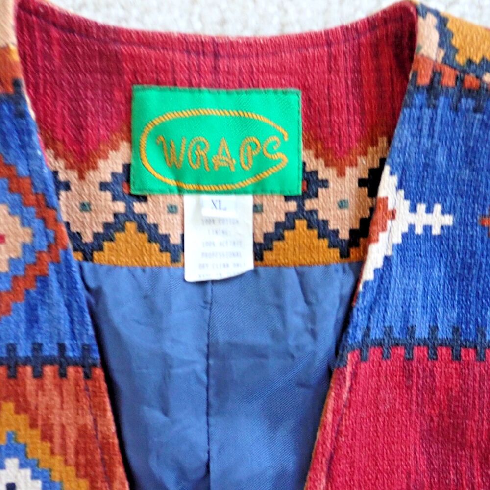 Wraps Western Wear Tapestry sz XL Southwestern Tribal Vest Silver Concha Mint! - Picture 5 of 15
